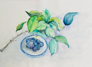 Japanese Art by Weronika Kacperski. Magic in the Ordinary Things. Blueberries watercolour