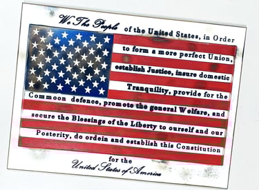 The Preamble to the United States Constitution. Battle worn American Flag. Patriotic Wall Art. Visi
