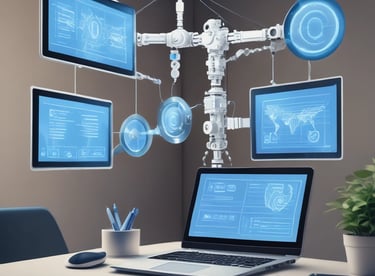 a computer generated image of a network and a laptop