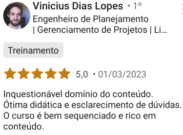 foto de uma pessoa e seu depoimento sobre o curso.