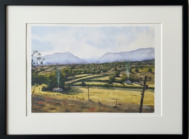 watercolour painting of valley near Anascaul., west kerry, Ireland. landscape
