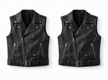 Black leather vest with zipper pockets and classic biker look