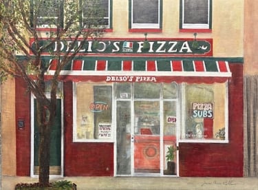 Pizza Anyone! 30.48 x 40.64 cm.  Oil on Canvas