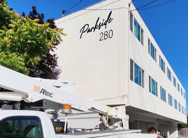 Exterior building sign installation in Redwood City, CA for Parkside