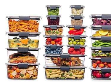 rubbermaid, a bunch of food containers with food in them