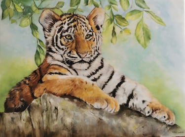Tigre dipinta su porcellana
