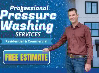 a professional pressurer washing service in front of a house