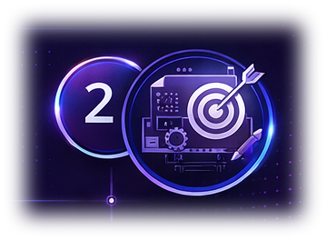 Step 2 digital icon showing a target board and arrow for precise business goal alignment.