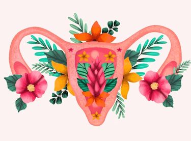 a pink utensils with flowers and leaves