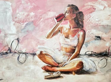 a painting of a ballerina drinking a drink