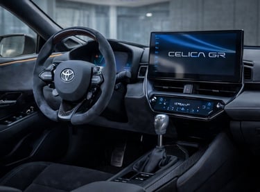 Toyota Celica 2027 interior com design tecnológico e cockpit esportivo moderno