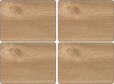 four wooden coasters with a wooden surface