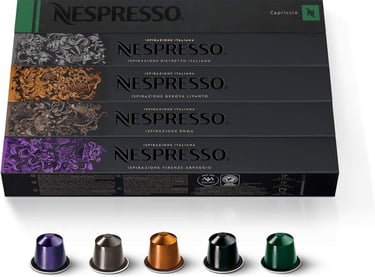 a box of coffee capsules with a variety of coffee capsules