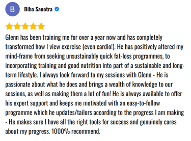 A google review for personal training in London England