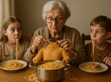 Jour des pâtes avec mamie pour la journée mondiale des pâtes.