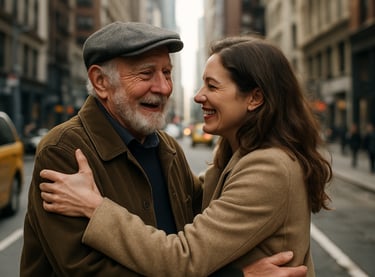 grand père et sa fille à New York pour la Journée des grands-parents.