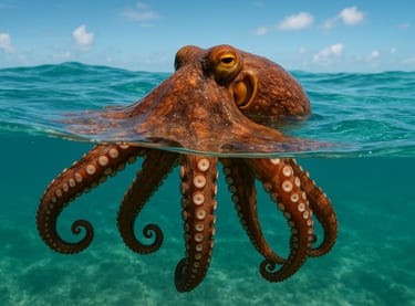 Un beau poulpe dans une mer turquoise pour la journée internationale du poulpe.