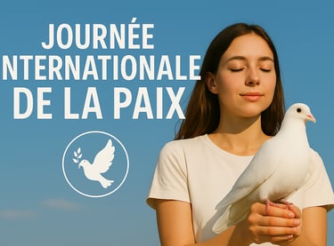 Une femme avec une colombe blanche pour la journée internationale de la paix.