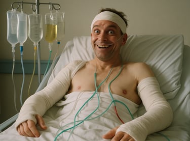 un homme apprécie les antidouleurs pour la journée mondiale contre la douleur.