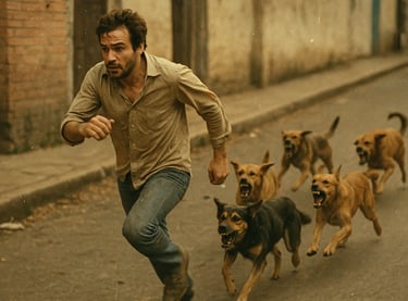 poursuivi par des chiens enragés pour la journée mondiale contre la rage.