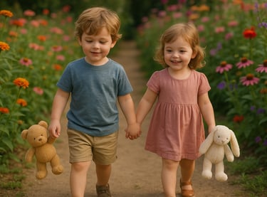 Des enfants avec leurs doudous peluches - Journée mondiale de la peluche