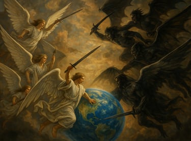 Illustration de combat anges et démons pour la journée de prière pour la création.