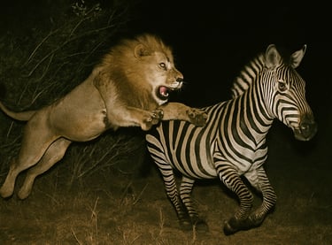 Un lion chasse un zèbre lors d'un safari organisé pour la journée mondiale du lion.