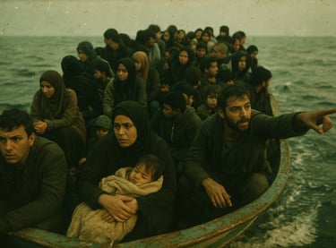 Migrants sur un bateau - Illustration pour la journée mondiale du migrant et du réfugié.