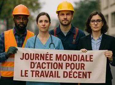 Travailleurs de divers secteurs d'activités pour la journée mondiale d'action pour le travail décent