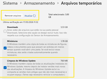 limpeza de arquivos temporários no windows 11 update