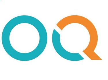 Modern minimalist OQ logo featuring a teal circle and a split teal and orange letter Q.