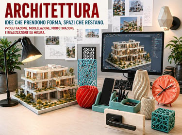 Scrivania da studio di architettura con un modello 3D di una casa