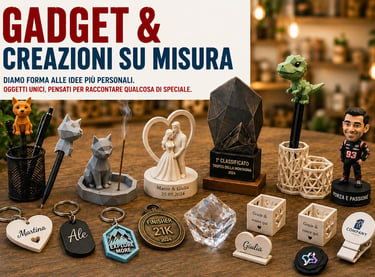 Selezione di gadget personalizzati stampati in 3D