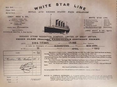 Ticket Issued at the Titanic Experience in Cobh, Ireland