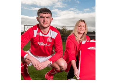 Social media profile picture man in red football shirt