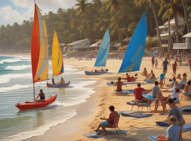 A serene oceanfront resort at sunset with elegant lounge chairs facing the water.