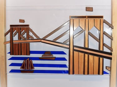 BROOKLYN BRIDGE adjustable wall art support pic-richWOODart.com-51"x30"-43 lbs.+supports 
