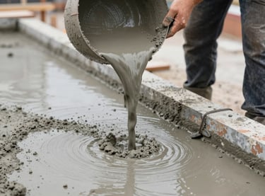 Construction tools and materials neatly stacked at a building site.