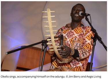 Okello sings, accompanying himself on the adungu. © Jim Berry and Aegis Living