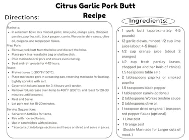 recipe card for pork butt