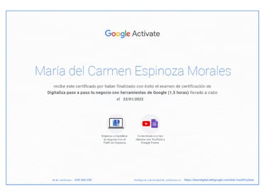 certificado: Digitalización de negocios con herramientas de Google