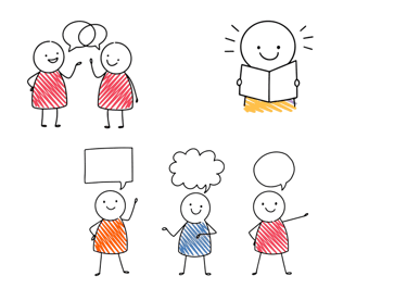 Cartoon people speaking English