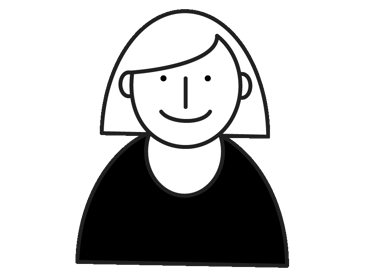 illustration of a smiling lady with a short hair cut and sweeping bangs
