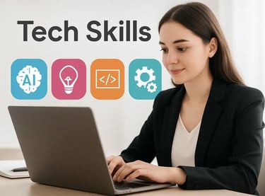 young adult learning tech skills on a laptop
