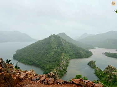 Scenic landscape of Badi Lake udaipur surrounded by Aravalli hills, captured from Bahubali Hills udaipur