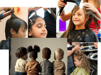 a collage of a group of children's haircuts