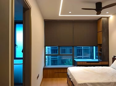 Roller blind in bedroom