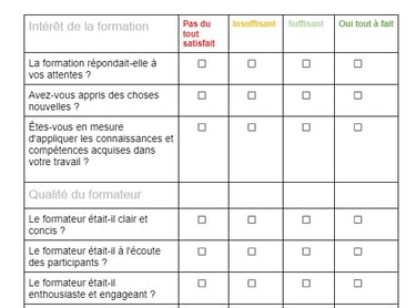 fiche d évaluation de formation modele word