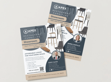 a flyer for a restaurant furniture business