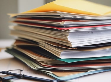 A professional woman reviewing business process charts in a modern office.